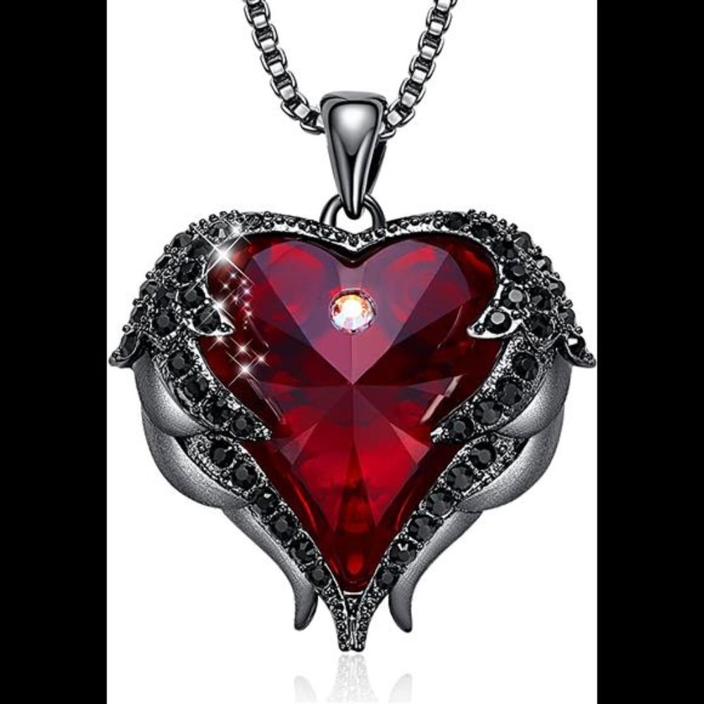 Angel Wing Love Heart Necklaces for Women, Silver Tone Pendant Necklace